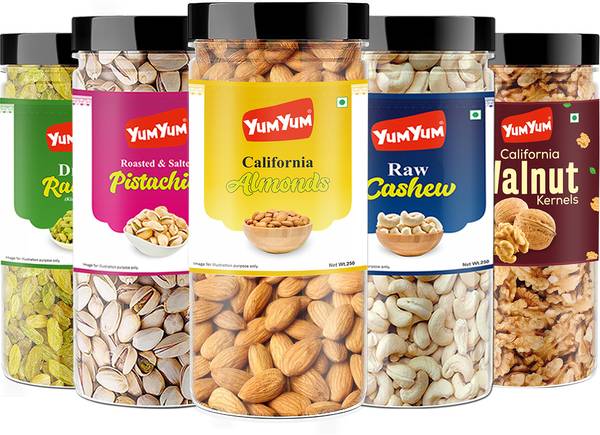 Dry fruits combo pack of 5 Healthy Badam, Kaju, Pista, Kishmish, Akhrot 1.25 KG- Almonds, Cashews, Pistachios, Raisins, Walnuts